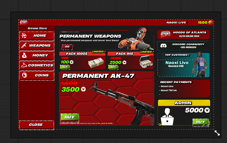 Custom in-game shop